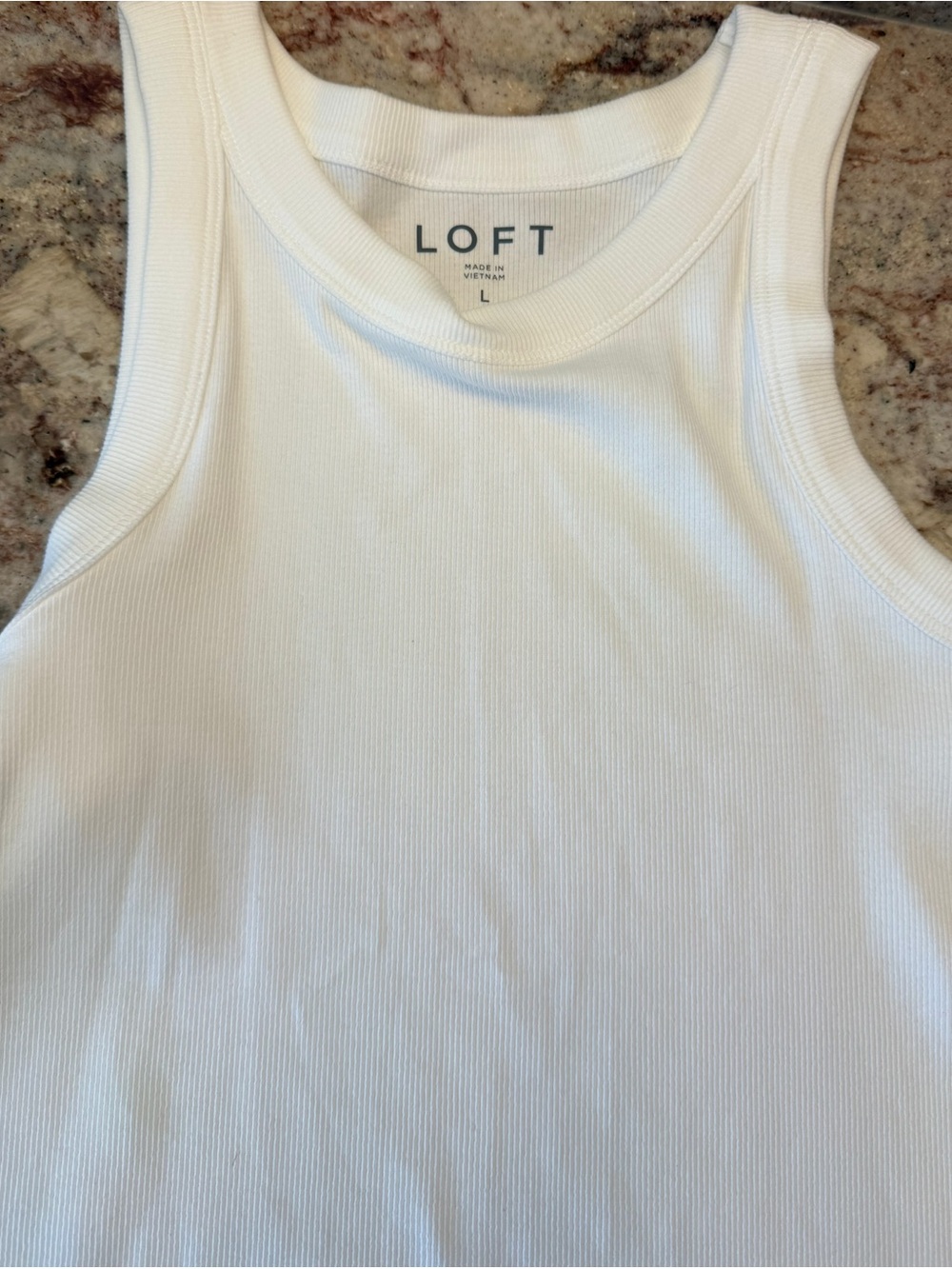 LOFT White Ribbed Tank Top  Sleeveless Tee L